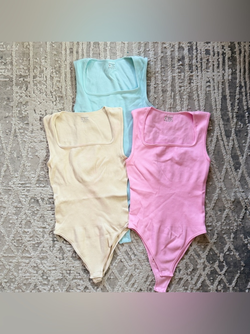OQQ One-Piece Bodysuit - Pastel Pink, Cream, Light Blue